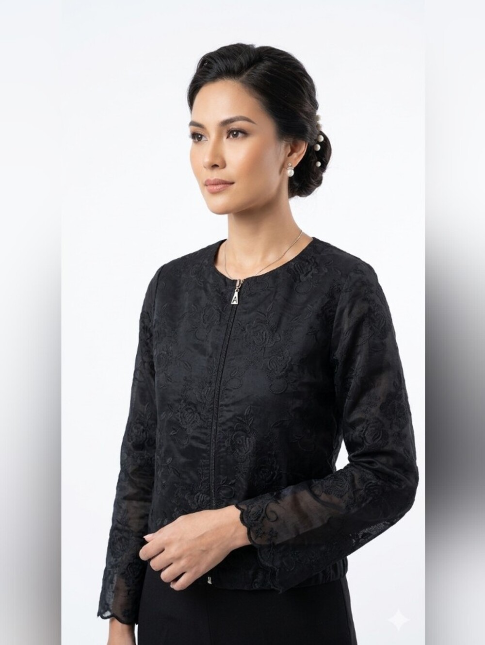 NWOT Medium Black Lace Zip-Front Women's Jacket
